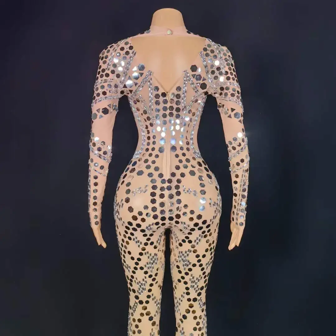 Mulheres brilhantes lantejoulas elastano festa de aniversário palco desempenho macacões carnaval rave festival rainha outfit