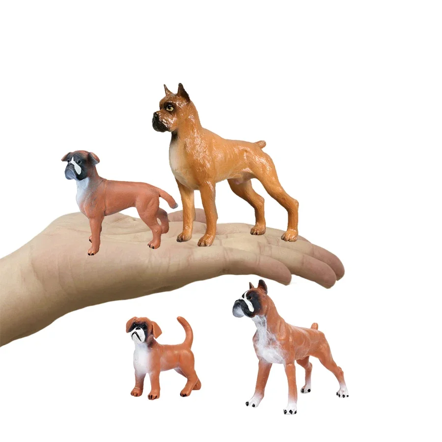 Simulation Plastic Animal Figurine Cute Pet Dog German Boxer Figures Playset Bulldog Model Collectible Decoration Kids Toys Gift