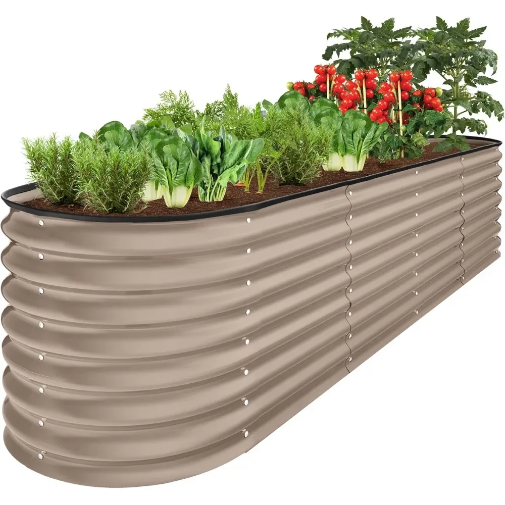 

8x2x2ft Metal Raised Garden Bed, Oval Outdoor Deep Root Planter Box for Vegetables, Herbs w/ 4 Support Bars