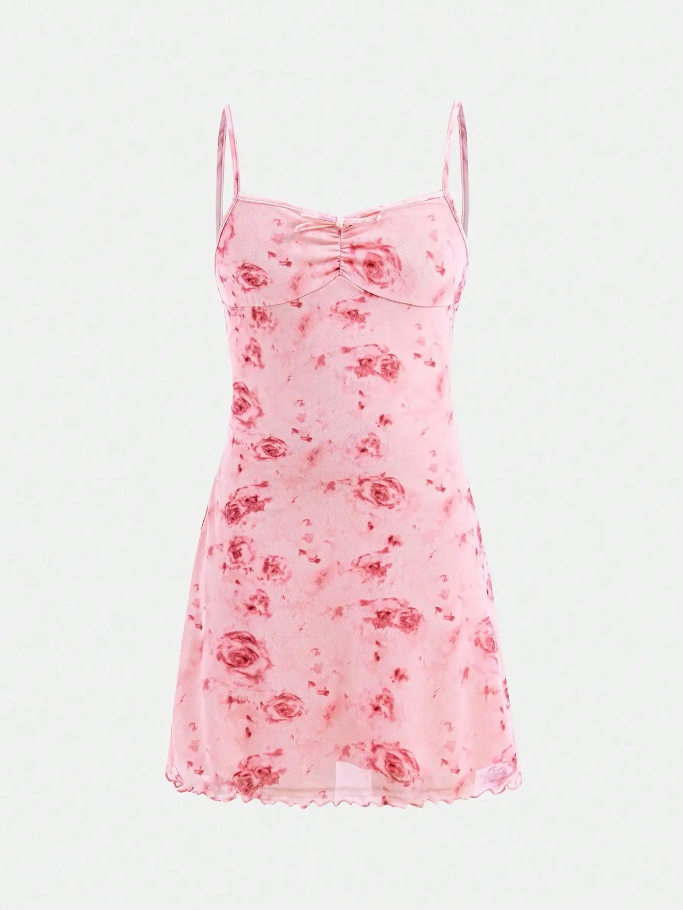 Pink Floral Print Spaghetti Strap Camisole Mini Dress Women Summer Resort Style