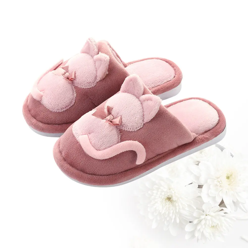 

1 Pair Cartoon Cat Slippers 22Cm Size 22 Warm Cotton Winter Kids Slippers Anti-Slip Mute Sole Children Indoor Shoes Watermelon