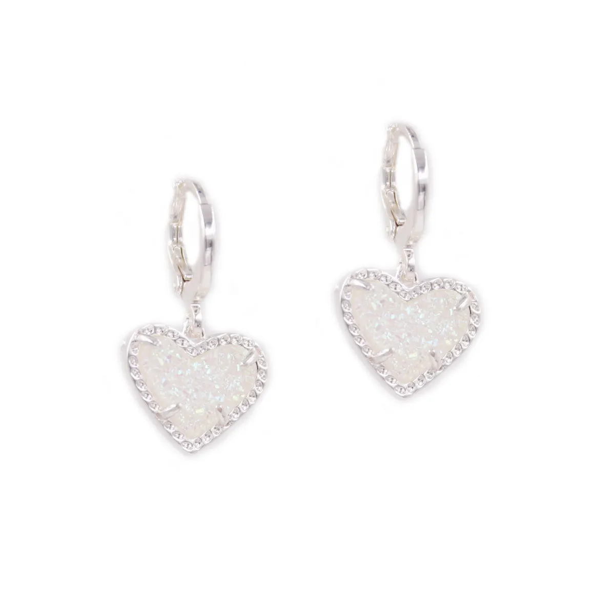 High Quality Small White Glitter Heart Hoop Earrings for Women