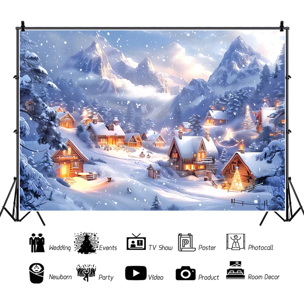 Christmas Snow Mountain Town Family Party Banner Backdrop Custom Child Aldult Room Photography Studio Wall Decoration Backdrops