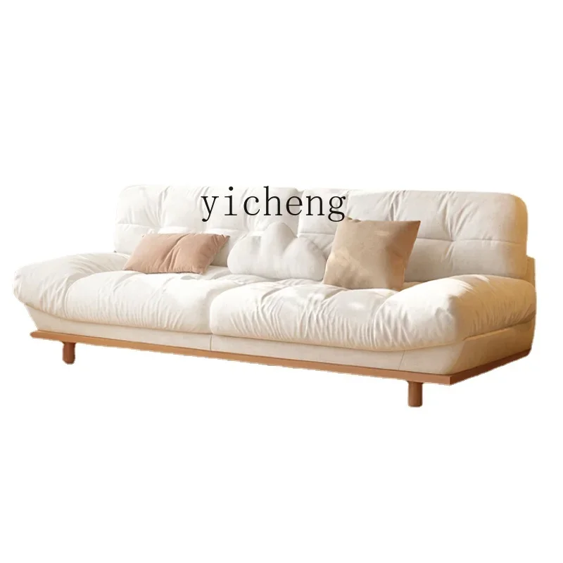 Fabric Sofa Small Apartment Living Room Japanese Simple Log Style Straight Row Cloud Three-Seat DownA12