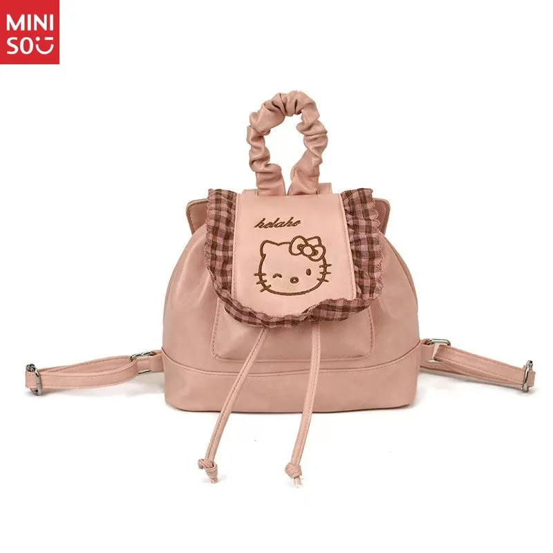 Miniso Korean Style PU Leather Hello Kitty Backpack, Unique Cartoon Bag for Women & Girls
