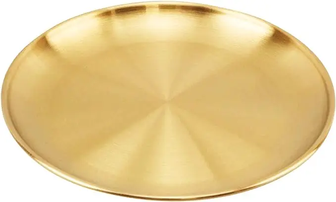 Golden circular tray - stainless steel golden service tray - metal display rack decorative tray for candles, jewelry, cosmetics