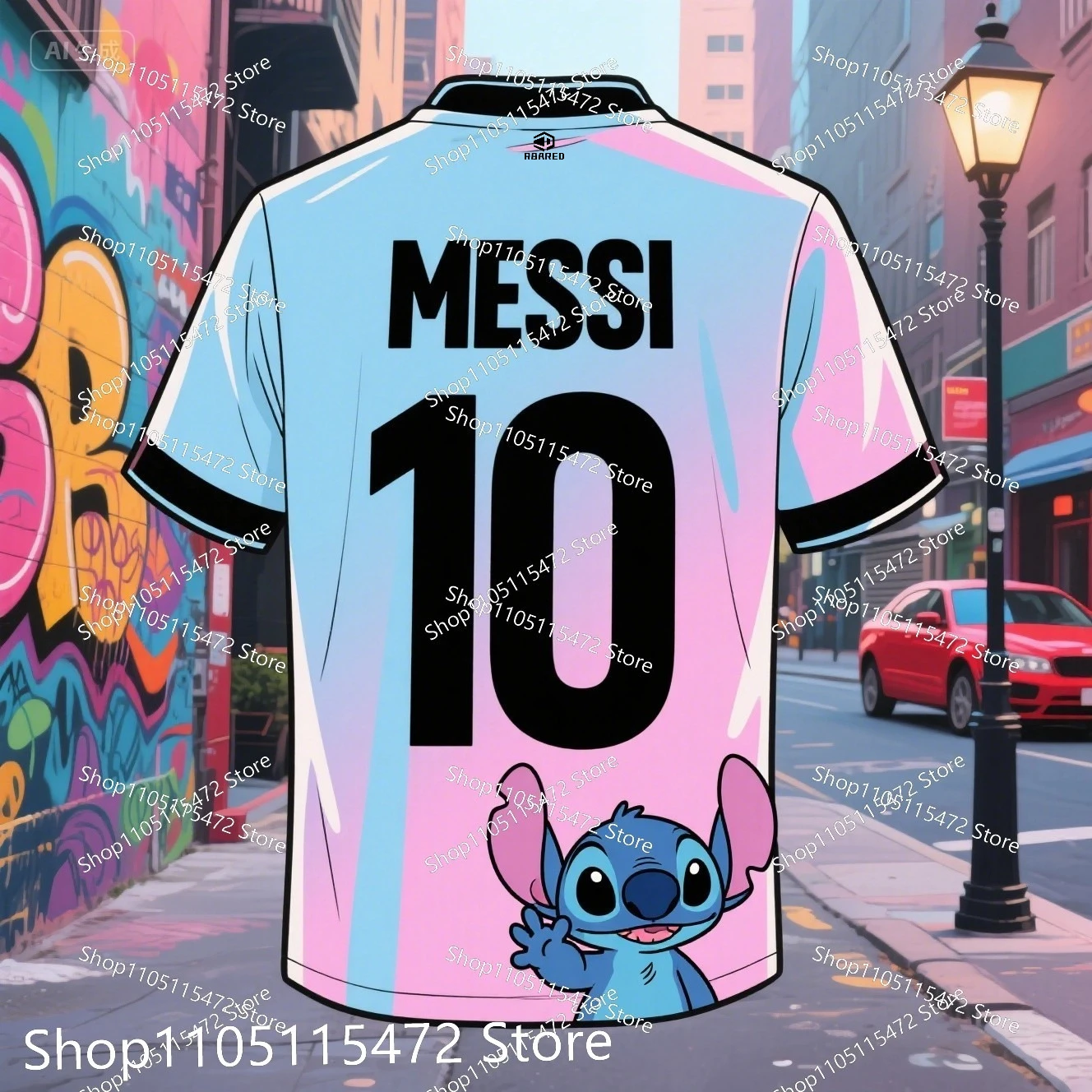 طباعة ثلاثية الأبعاد غرزة وميسي التعاون كرة القدم Ai تي شيرت لطيف وأنيق مريح الصيف الاطفال الكبار بنين بنات RBARED