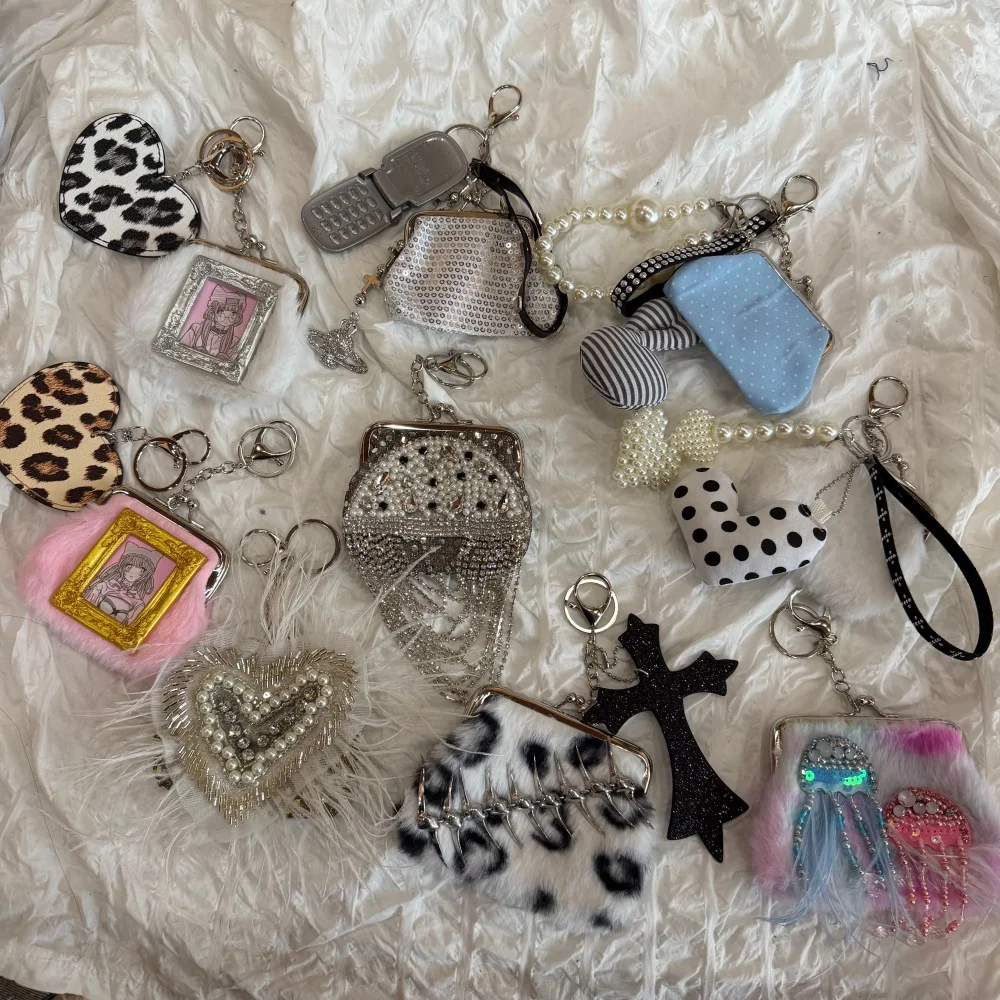 Spicy girl punk subculture fabric bag pendant keychain niche retro phone letter pendant zero wallet Purse Bag Charm accessory