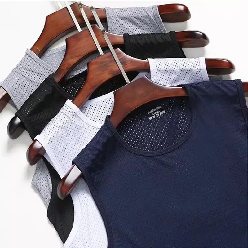 

Men's Ice Silk Me Svel Vest Thin Summer Trend Slim Elastic Sports Qui Dry T-irt Wide oulder oulder Pad