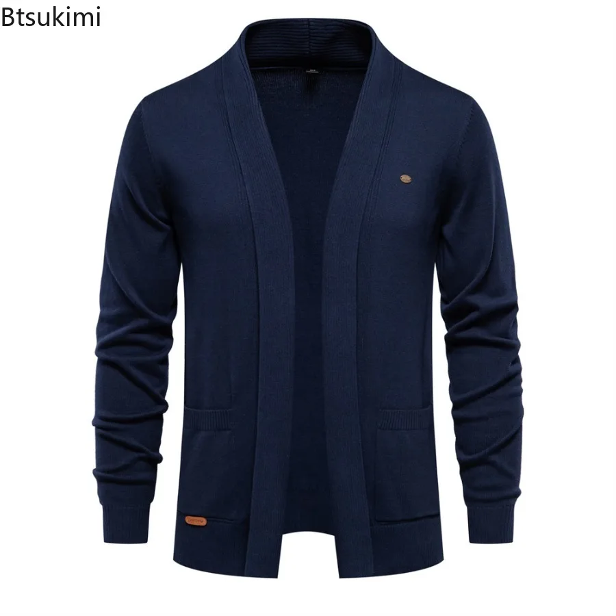 2025New Men High Quality Winter Cotton Cardigan Men Solid Loose Sweater Fashion Turn Down Collar Knitted Casual Sweaters for Men