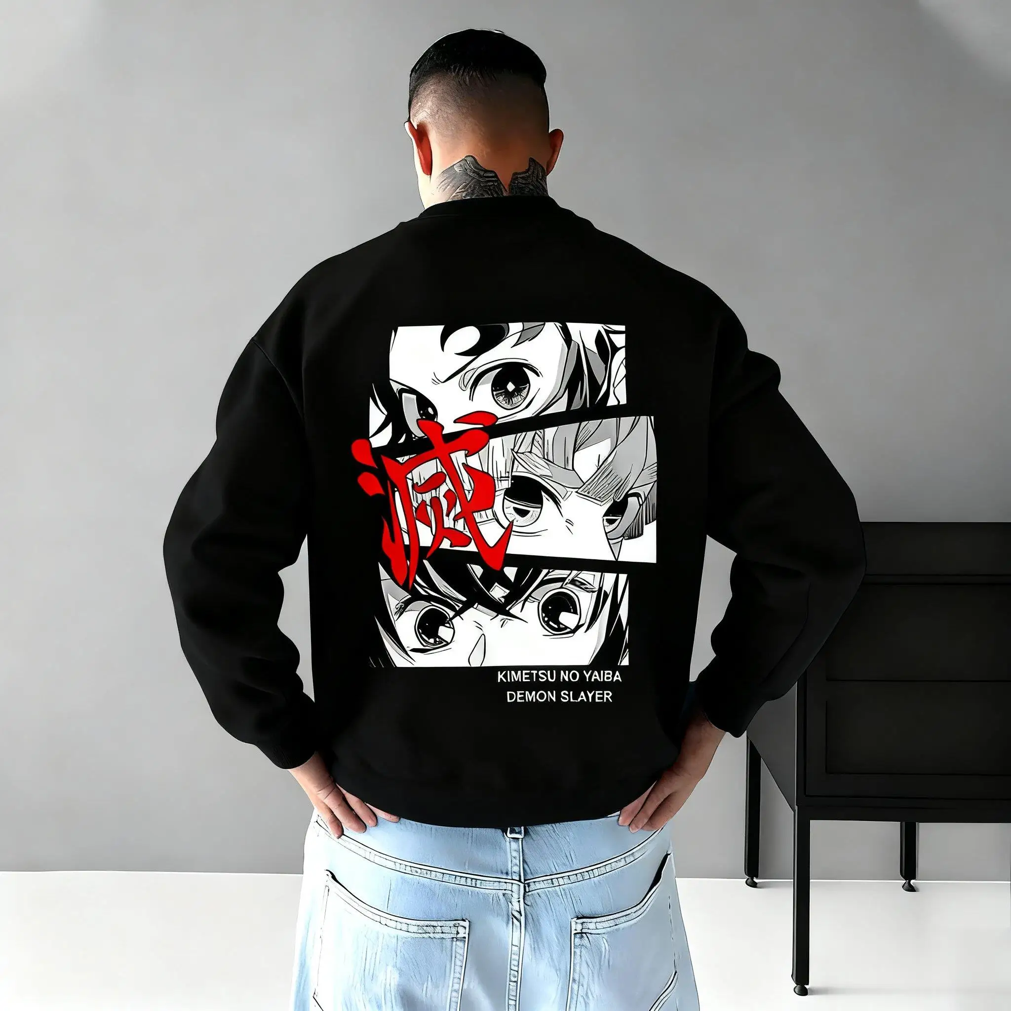 

Пуловер большого размера Demon Slayer, толстовка с капюшоном в стиле аниме для мужчин и женщин, уличная одежда, повседневный свитер с длинными рукавами и графическим принтом, осенний топ