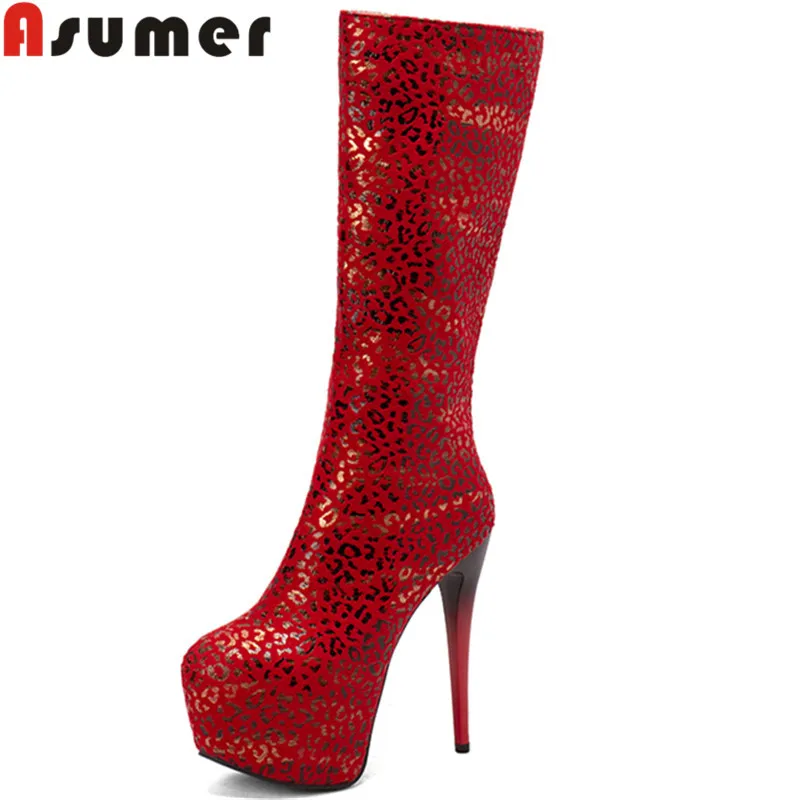 

ASUMER 2022 Size 34-50 New Flock Knee High Boots Animal Prints Thin High Heels Winter Boots Woman Ladies Zipper Shoes