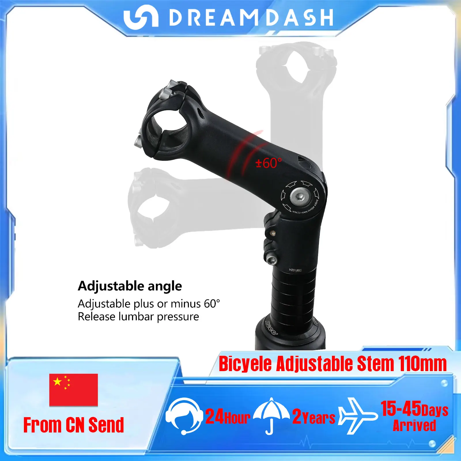 

Dreamdash 60° Adjustable Bicycle Stem for MTB/Road - 110mm Extension 31.8/28.6mm Alloy Handlebar Riser