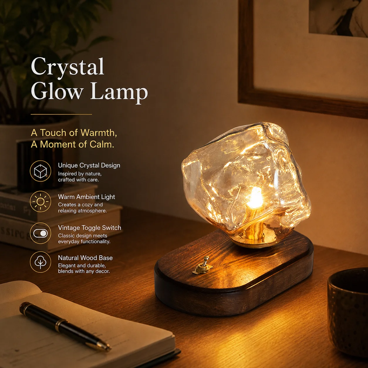 WWPPU Designer Ice Block Table Lamp Decor Bedside Night Light For Bedroom Living Room Study