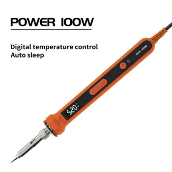 סט כלי ריתוך חשמלי דיגיטלי בעוצמה של 100W עם טמפרטורה ניתנת להתאמה 220V, כלי ריתוך קרמי עם חממה וטיפים לריתוך