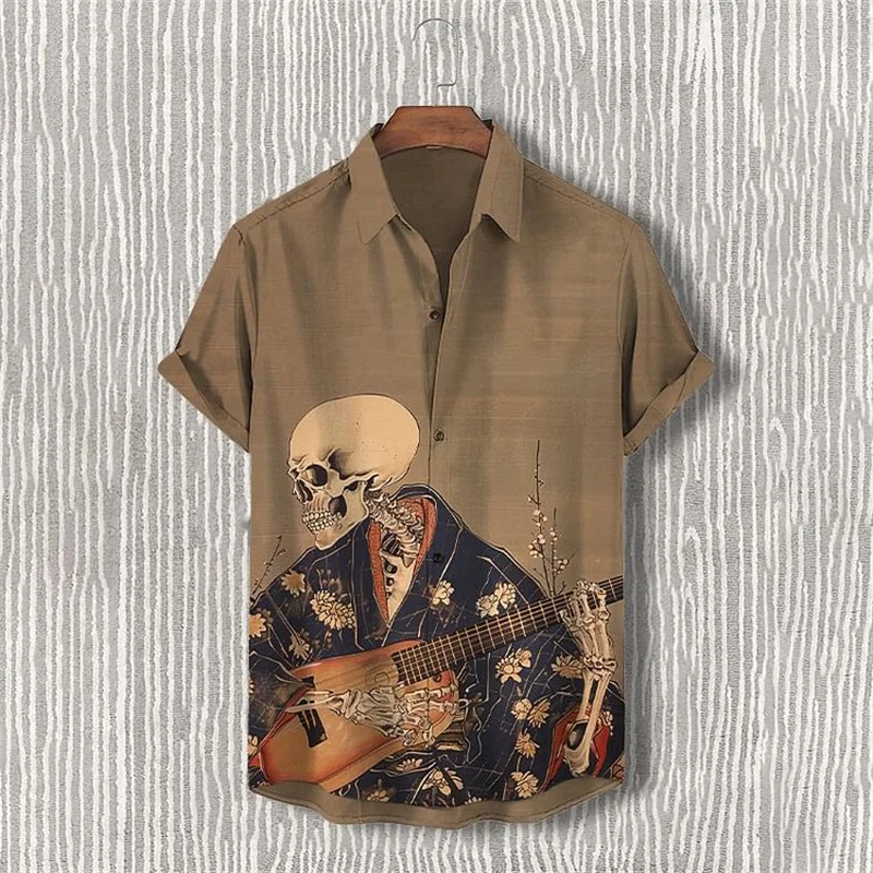 Linen men's fashionable casual shirt short sleeved top 3D printed pattern clothing 2024 Hawaii shirt men's social shirt premium