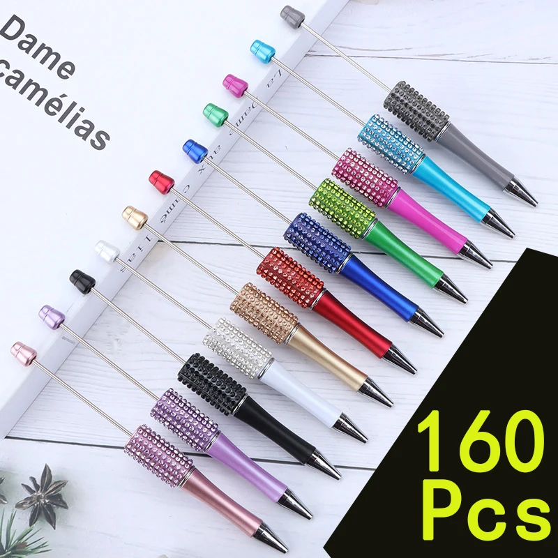 160Pcs Handmade Beaded DIY Ballpoint Pen Luxury Diamond Beadable Pens Cute School Office Supplies Stationery Wholesale Pens