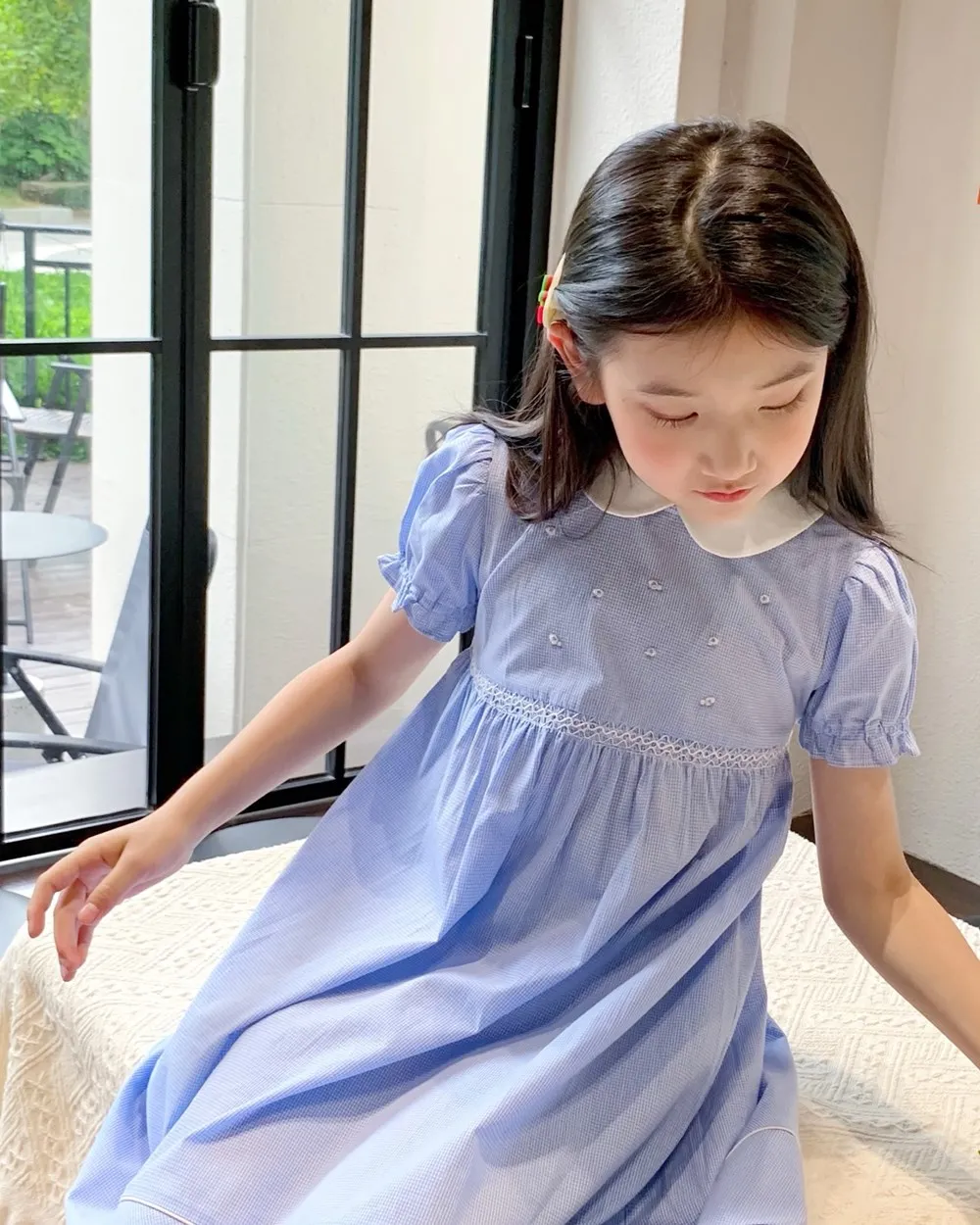 

summer baby girls clothes kids dresses student style Sweet doll neck girls' dress Summer Blue Dress