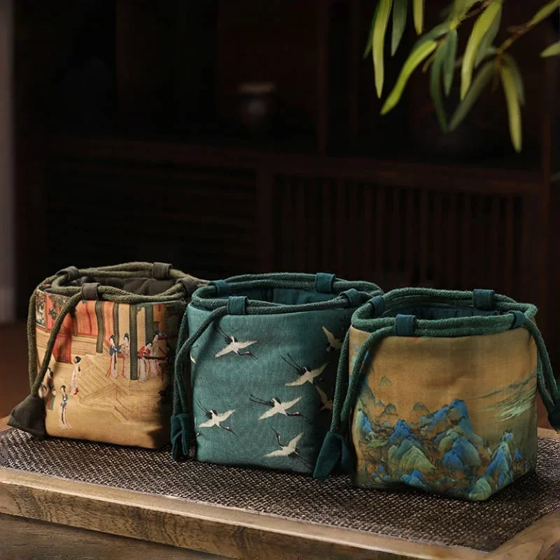 Vintage Portable Storage Bags Multifunctional Outdoor Travel Teaware Drawstring Organizer Pouches Jewellery Protective Sleeve