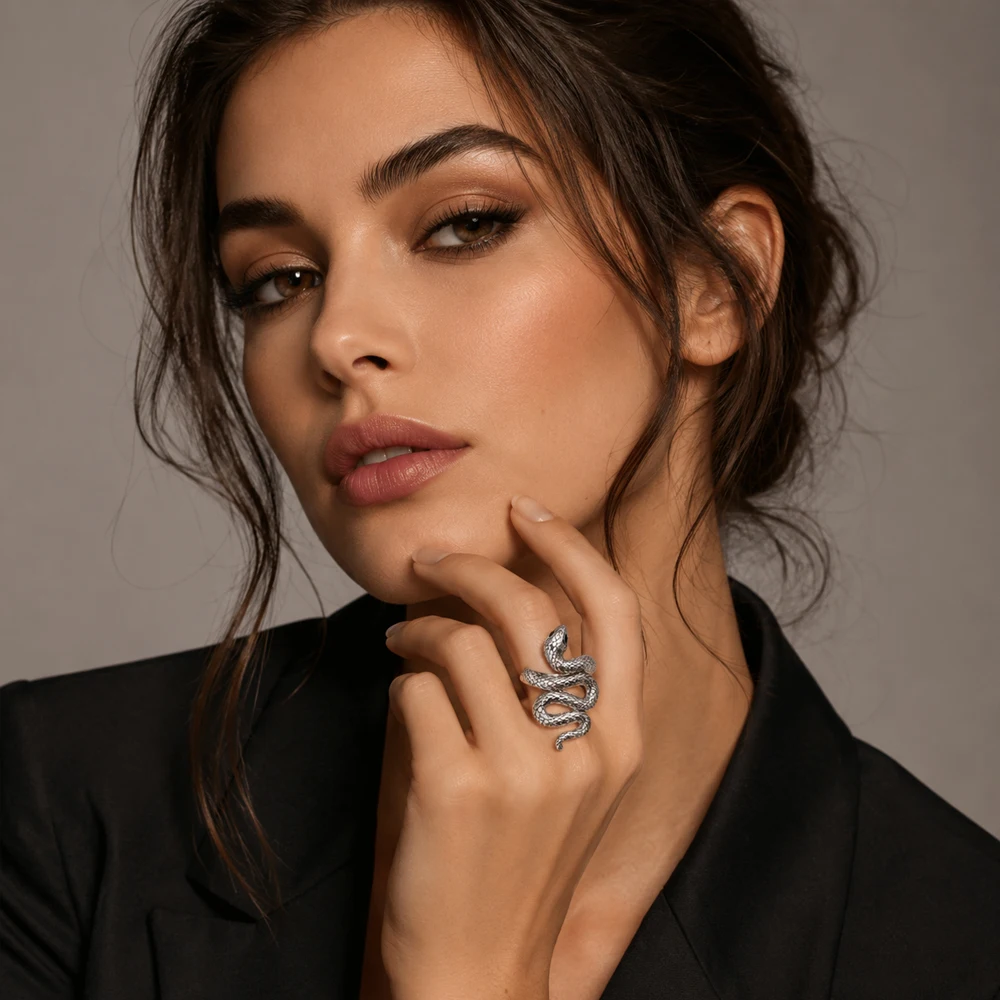 Ring Blackened Snake,Europe Style Glam Fine Jewerly For Women Gift In 925 Sterling Silver