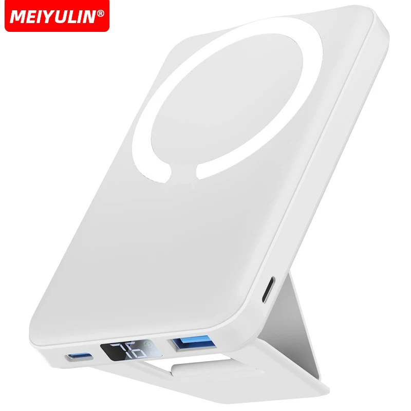 

Portable 10000mAh Magnetic Power Bank Wireless Fast Charger With Foldable Stand PD20W External Spare Battery For iPhone Samsung