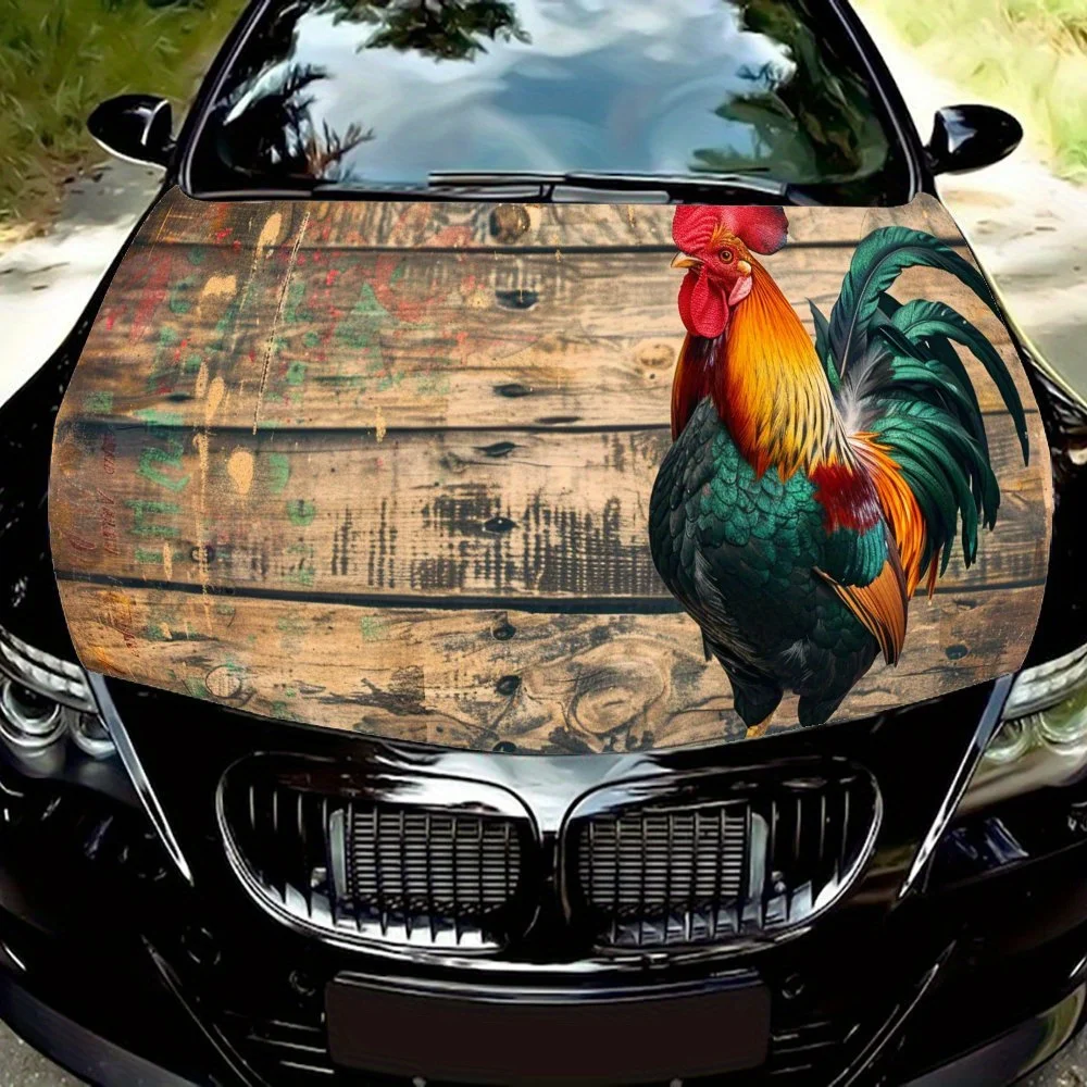 

Retro Wooden - rhyme Rooster Car Hood Decal Sticker, Durable Car Vinyl Wraps Suitable for Most Vehicles, Car Engine Hood Protect