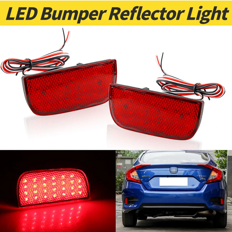 

2PCS LED Rear Bumper Reflector Brake Stop Light Lamp Red/Black Lens For 10th Gen Honda Civic Sedan Coupe 2016-up OEM#33505TBAA01