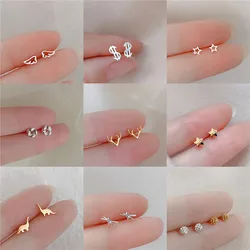 925 Sterling Silver Needles Korean Mini Small Heart Star Stud Earring for Women Tiny Minimalist Wings Butterfly Ear Piercing