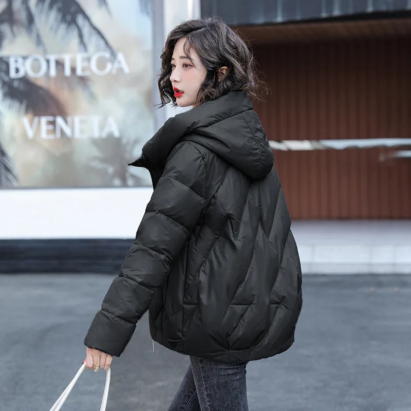 Women's Short Winter Cotton Jacket Warm New Loose Hooded Thick Cotton Coat Trendy Quilted Cotton Padded Jacket Parkas Clothing