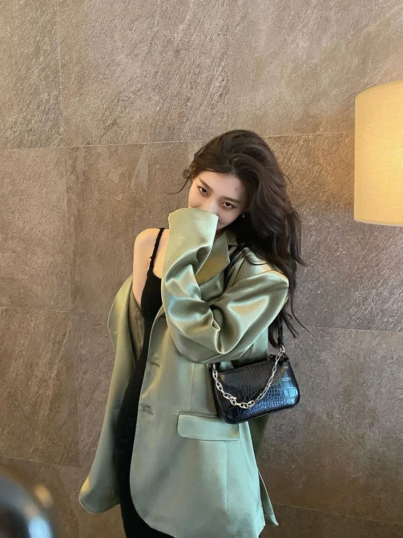 2024 Spring Season New Jackets Korean Edition Fashionable High End Sensation Explosive Street French Suit Green Suit Coat