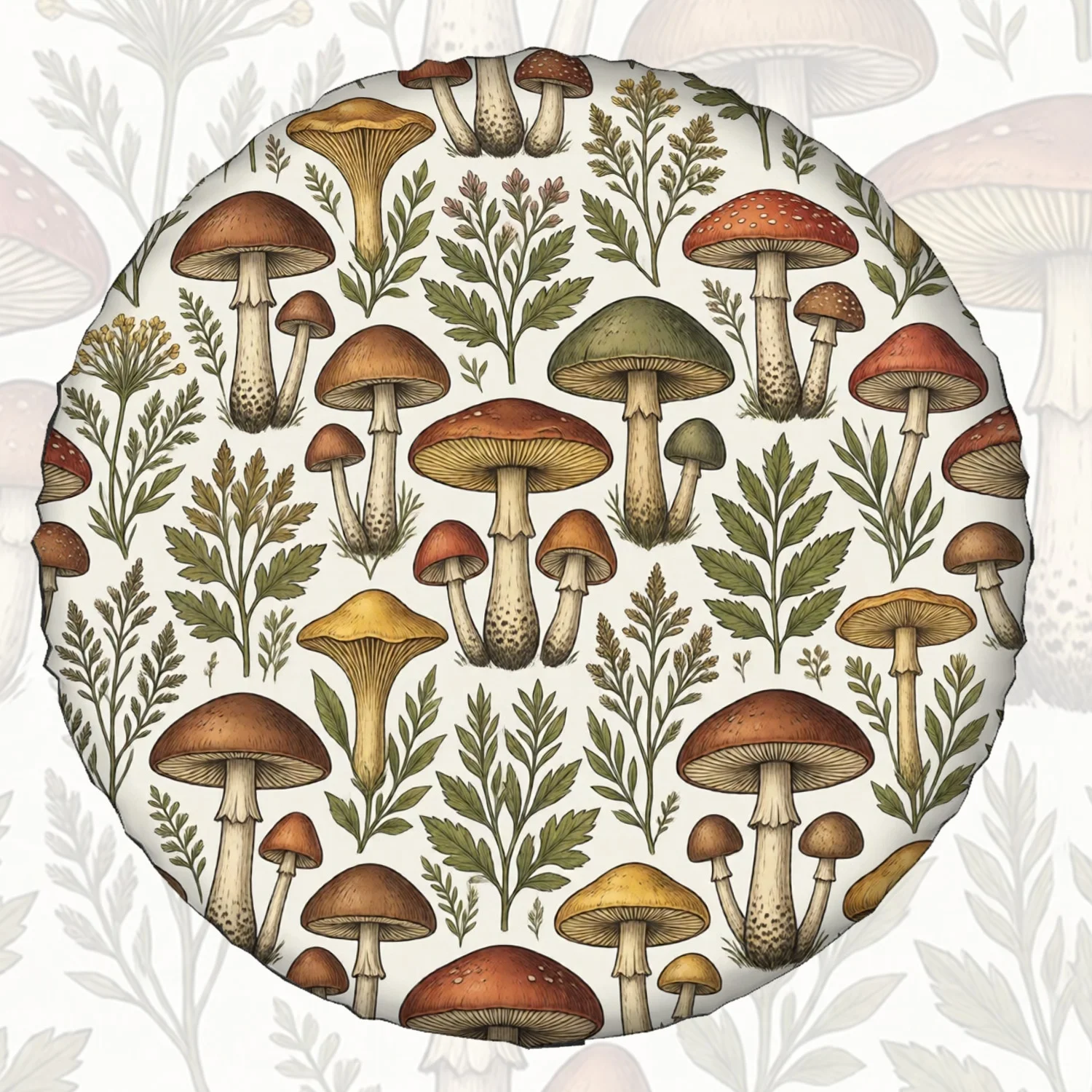 1pc Spare Tire Cover Vintage Botanical Mushroom Wild Foliage Pattern Weatherproof Dustproof Wheel Protectors Universal Wheel Cov