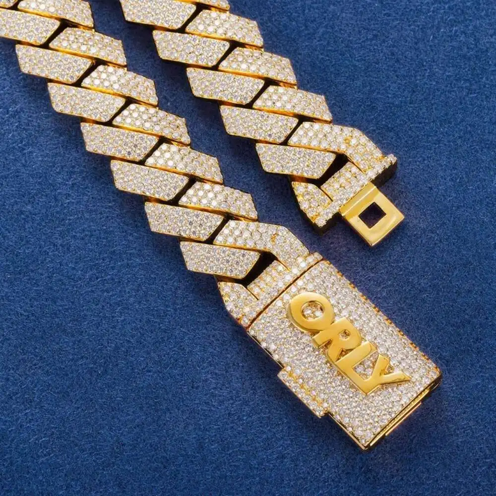 Luxury 19mm Moissanite Cuban Bracelet Monaco Chain18k Gold Plated Necklace Silver Cuban Link Chain Bracelet Necklace.