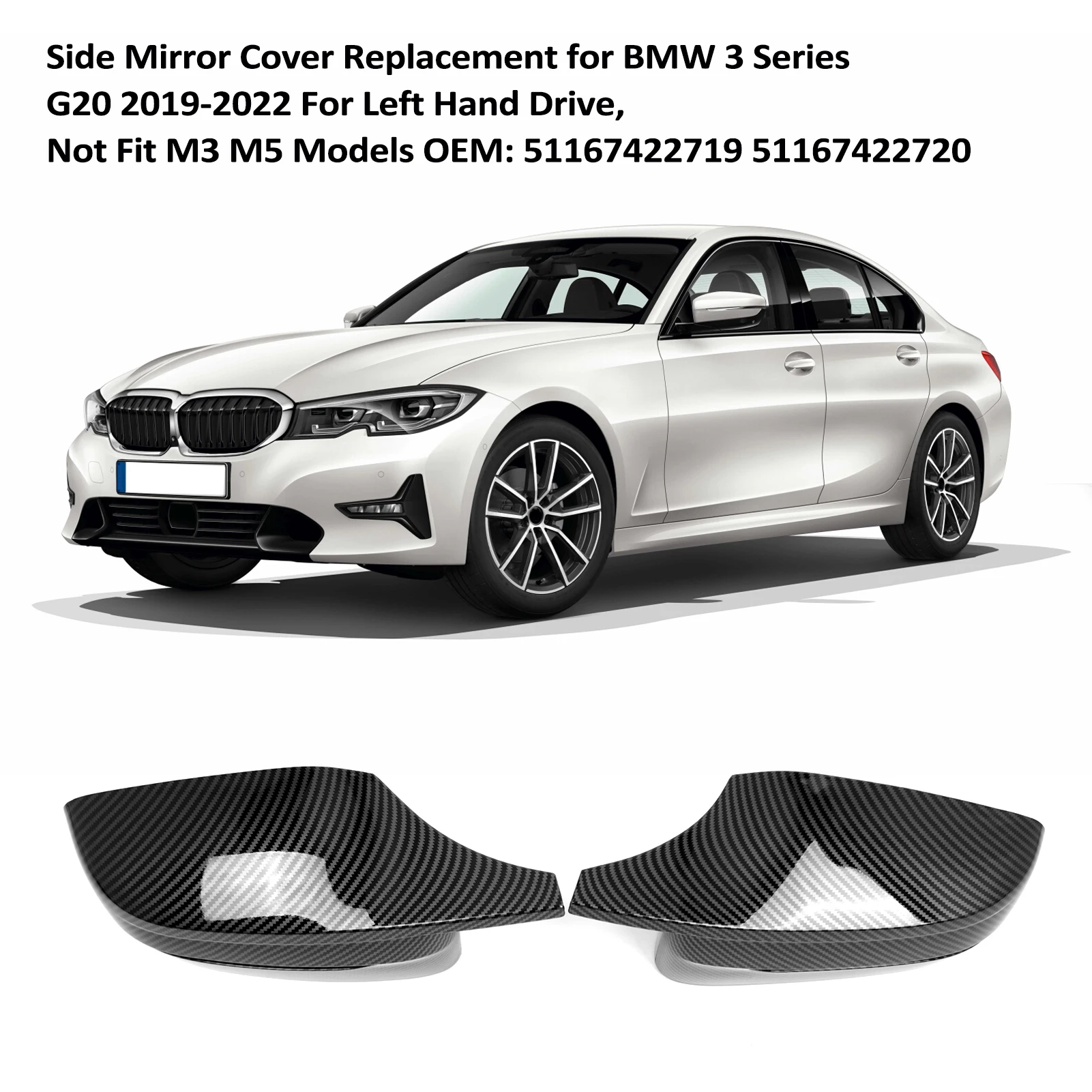 

Side Mirror Cover Rearview Mirror Housing Replacement for BMW 3 Series G20 2019-2022 For Left Hand Drive