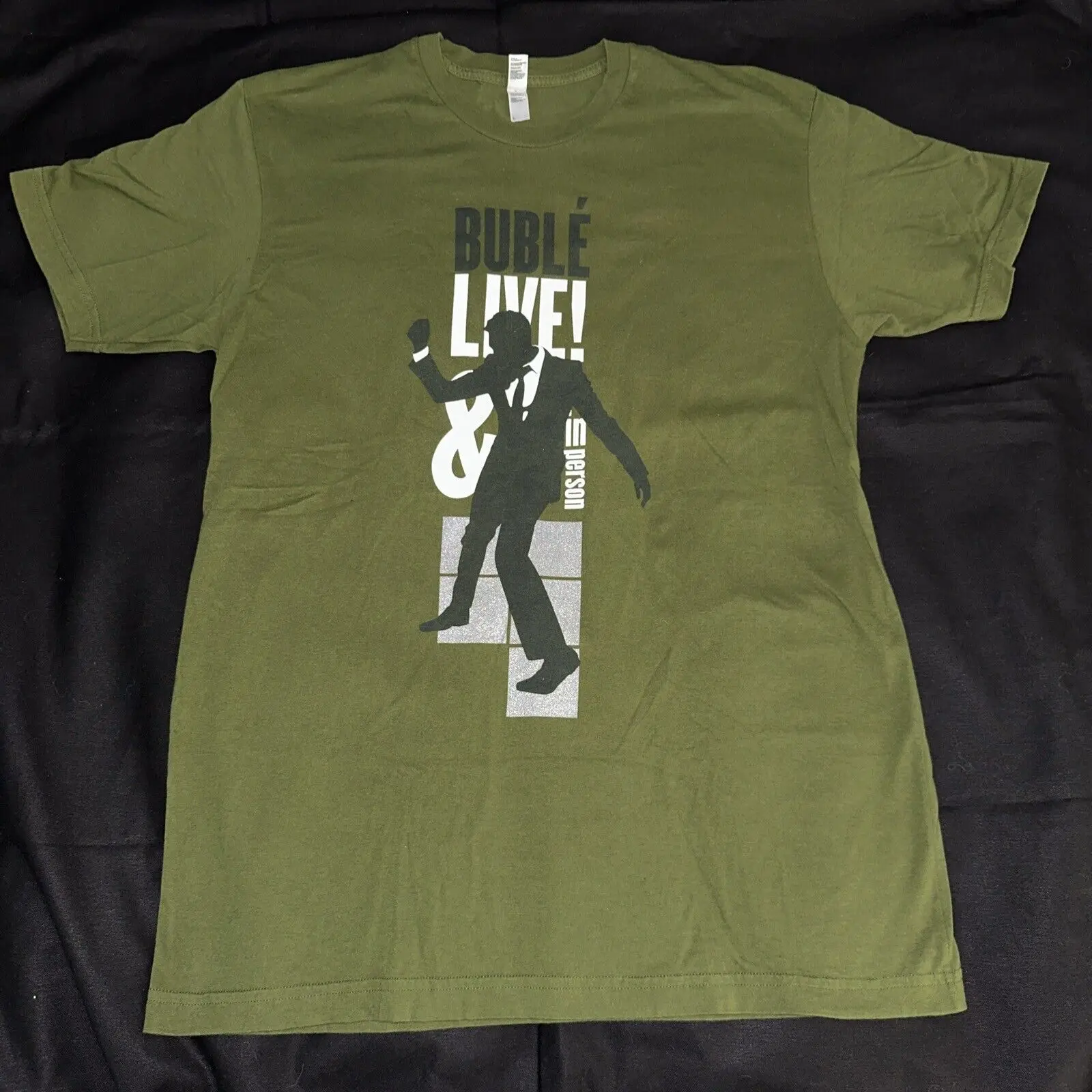 Michael Buble MB Live & In Person Concert Tour Olive Green T Shirt Men's Large