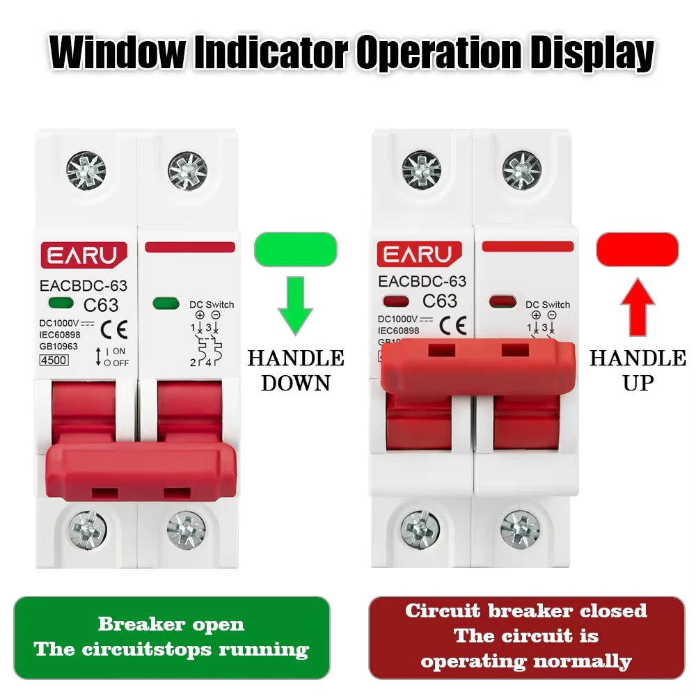 2P DC 1000V MCB Solar Mini Circuit Breaker Overload Protection Switch 6A 10A 16A 20A 25A 32A 40A 50A 63A DC1000V Photovoltaic PV