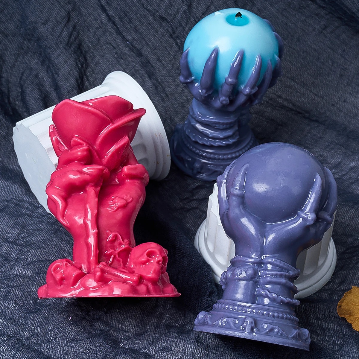 3D Witch Hand Candle Silicone Mold DIY Ghost Claw Rose Ball Crafts Halloween Skull Wax Plaster Moulds Home Decor Making Supplies