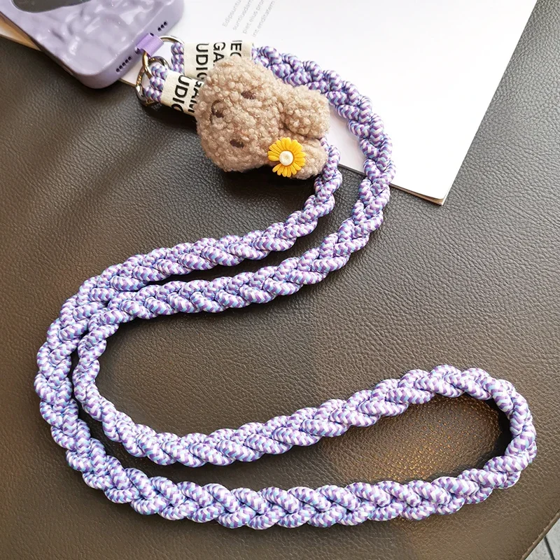 Three Strand Ponytail Mobile Phone Strap Long Diagonal Strap Hanging Rope Neck and Back Rope Cartoon Bunny Pendant Lanyards