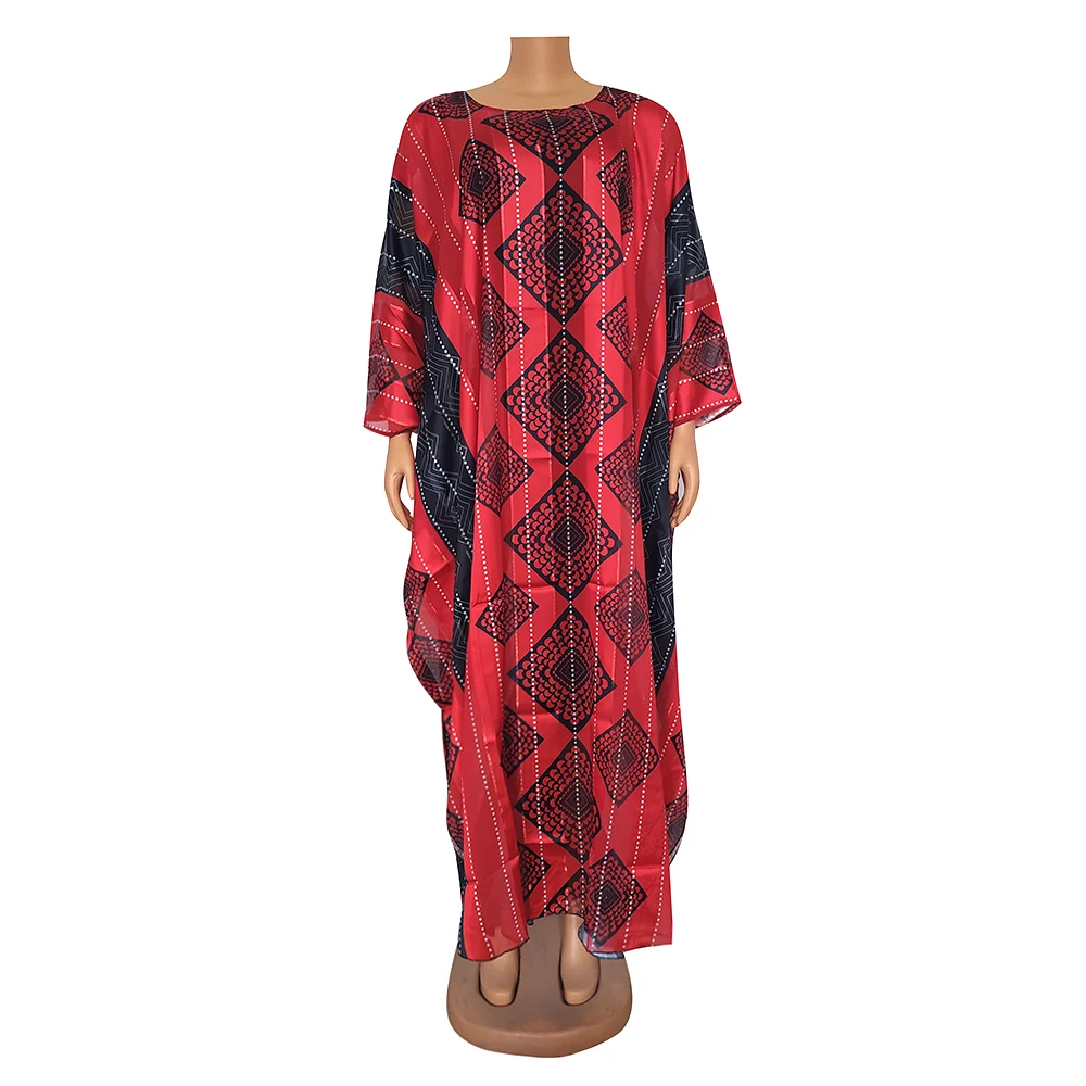 Maxi Dresses for Women 2022 Fashion Geometry Printed Bat Sleeve Long Dress Muslim Abayas Dubai Femme Robe Loose Elegant African