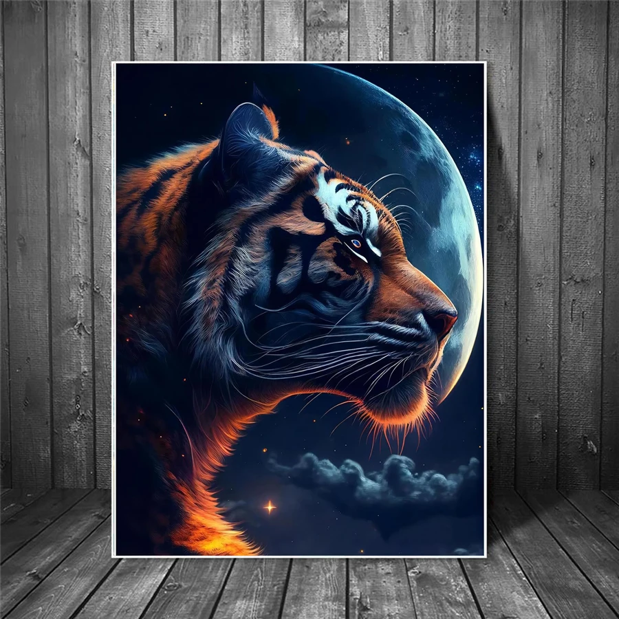 Fantasy Tiger and Moon 5D Diamond Painting tiger head Diamond Mosaic Full Drill Cross Stitch Kits Rhinestone Pictures Home Decor