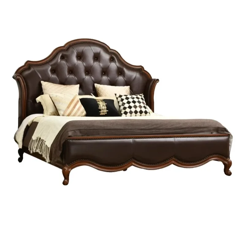 

American French country retro furniture old 1.8 meters double bed weathered oak solid wood bed