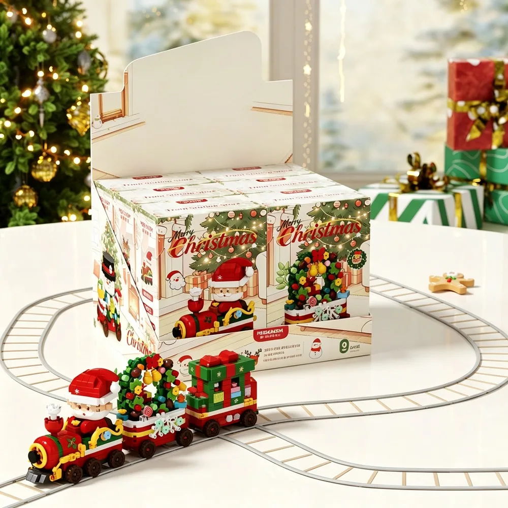 Christmas Train Building Blocks Santa Reindeer Snowman Tree Model Micro Bricks Assembly Desktop Ornament Holiday Collection Gift