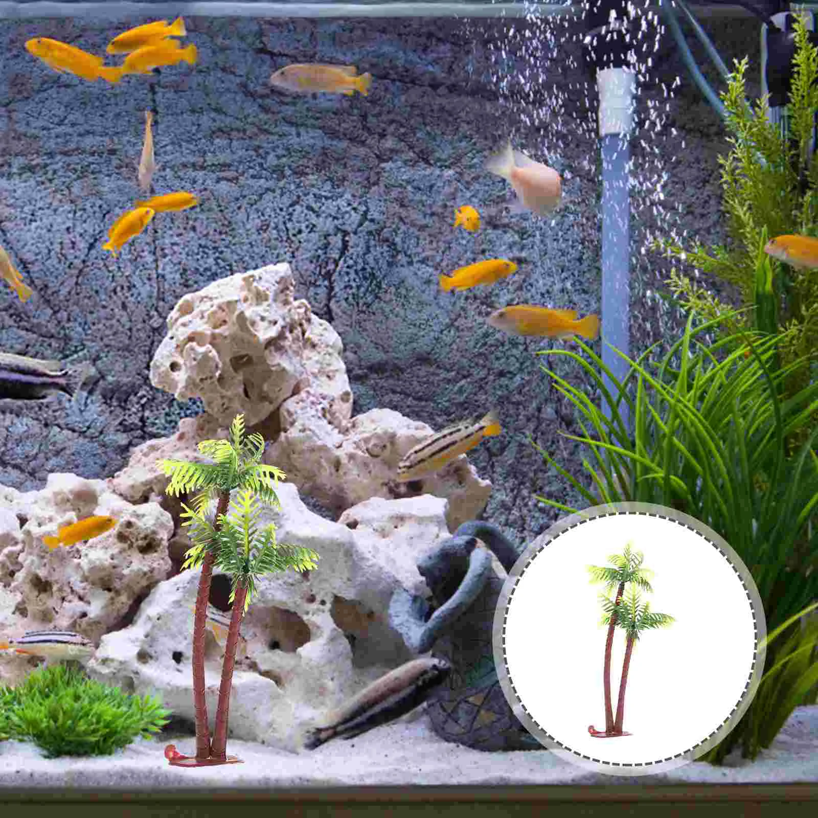 Tree Fish Tank Landscape Palm Decor Mini Coconut Decoration Bonsai Statue Seaside