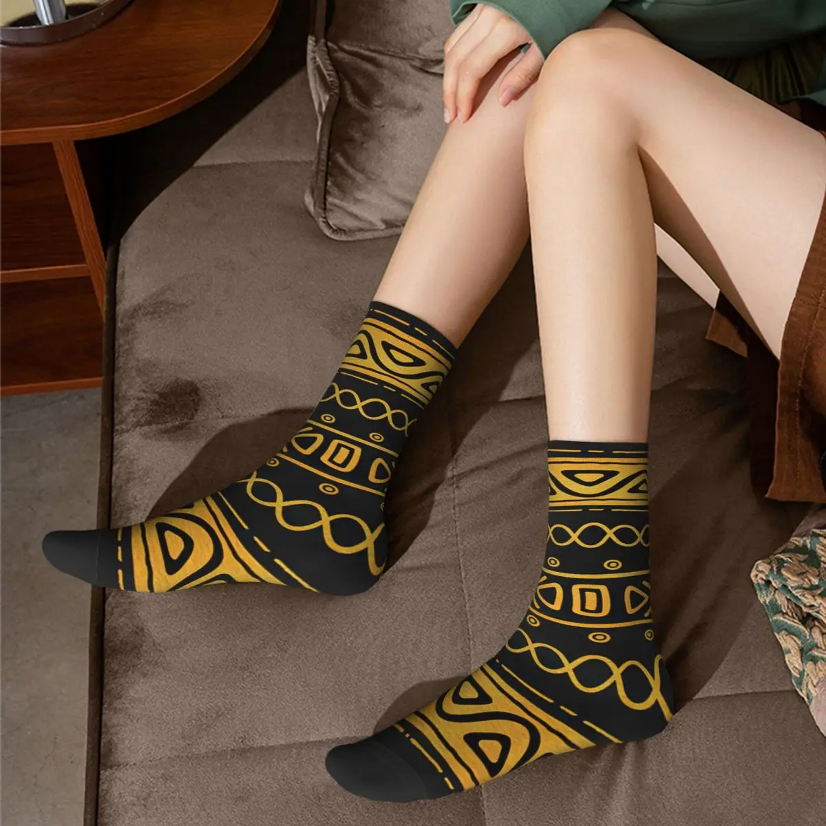 Ethnic African Pattern Yellow And Black Adult Socks Unisex socks,men Socks women Socks