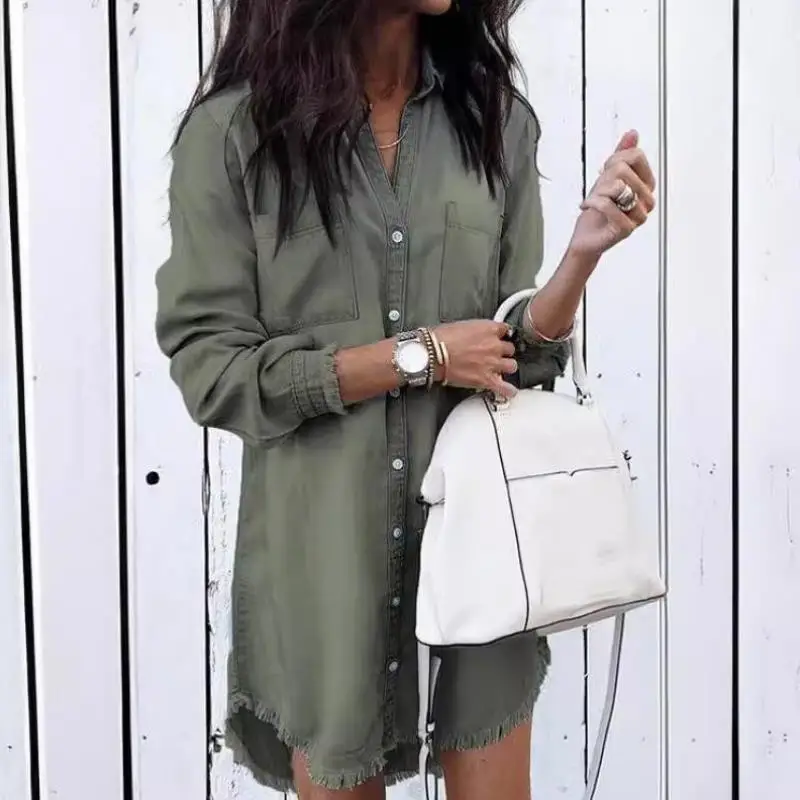 Zomer Casual Dames Denim Dr Dames T-shirt Jurk Woon-werkverkeer Sle Andere stof Synthetisch Dun Lang Sve Pure kleur