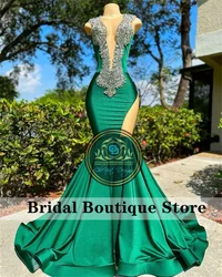 New Design Green Mermaid Long Prom Dresses 2024 Glitter Crystals Party Gowns For Black Girls Robe De Bal Open Back Customized