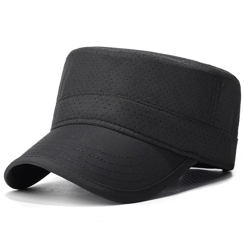 Summer men's and women's casual quick drying flat top hat with breathable sun visor splicing fashionable and simple military hat