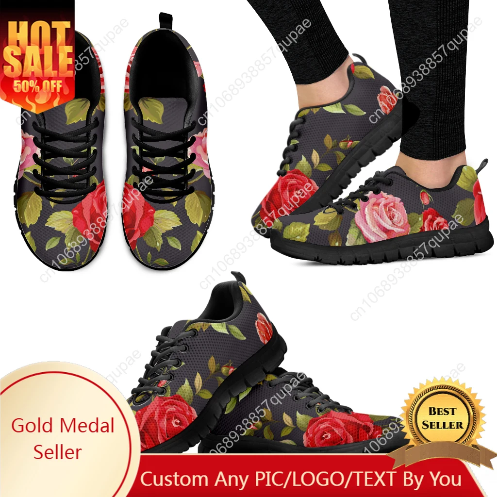 

Pink Rose Design Stylish Sports Shoes Mens Womens Teenager Kids Children Sneakers Casual Custom High Quality Couple Shoes