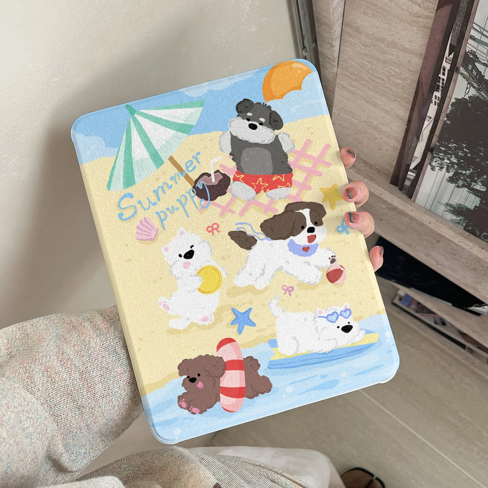 Cute Cartoon Puppy Tablet Case For iPad Pro 11 12.9 13 A16 M2 M4 M3 M5 Shell 8.3 9.7 10.2 5/6/7/8/9/10/11th Mini Air 3 4 5 Cover