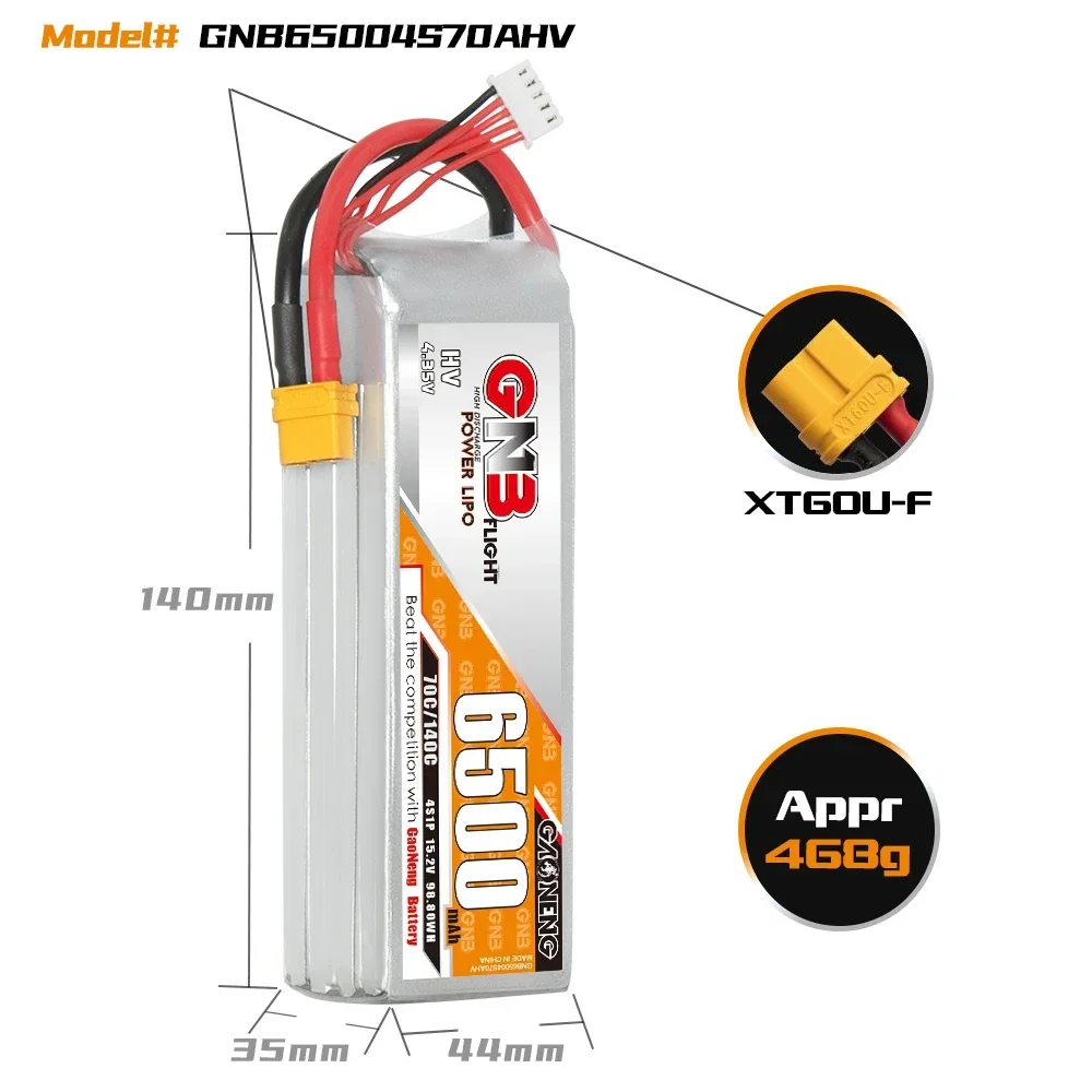 GAONENG GNB 6500mAh HV 4S 70C 140C 15.2V XT60 LiPo Battery 1/8 1:8 Scale RC Hobby Models Large Scale Sport RC Aerobatic Airplane