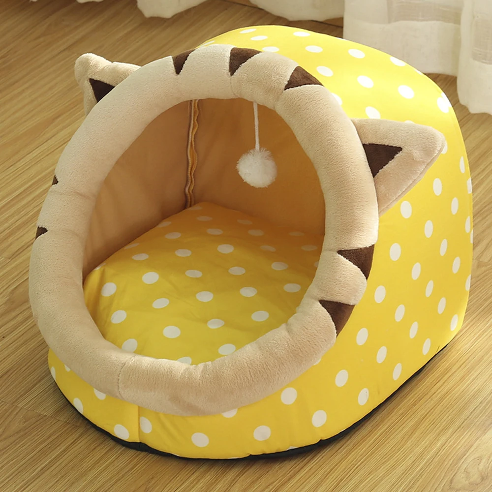 Sweet Cat Bed Warm Pet Basket Cozy Kitten Lounger Cushion Cat House Tent Very Soft Small Dog Mat Bag For Washable Cave Cats Beds